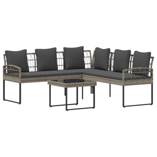 Gartensofa-set 2 stk. Grau Poly Rattan Stahl