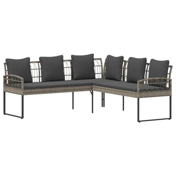 Gartensofa-set 2 stk. Grau Poly Rattan Stahl