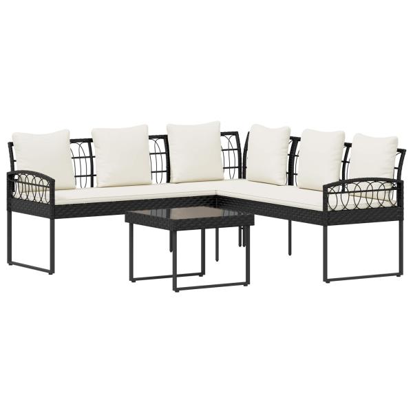 Gartensofa-set 2 stk. Schwarz und Creme Poly Rattan Stahl