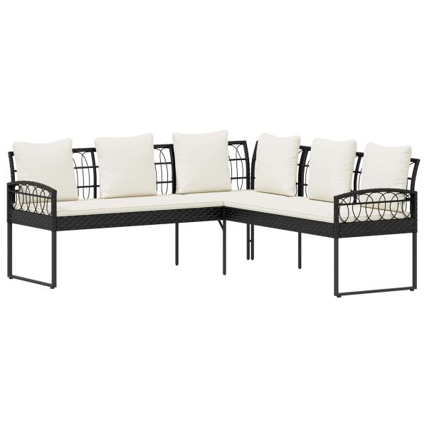 Gartensofa-set 2 stk. Schwarz und Creme Poly Rattan Stahl