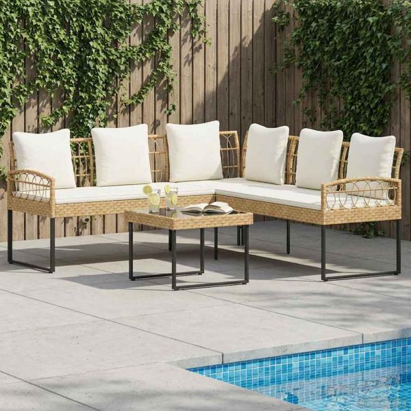 ARDEBO.de - Gartensofa-set 2 stk. Natur Poly Rattan Stahl