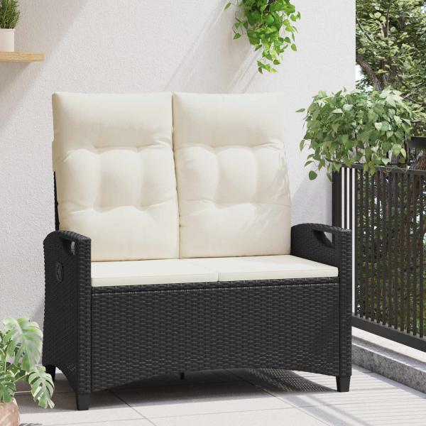 Gartenbank mit Kissen Schwarz und Creme 105 x 60 x 112 cm