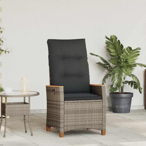 ARDEBO.de - Verstellbarer Gartenstuhl Grau und Dunkelgrau Poly-Rattan