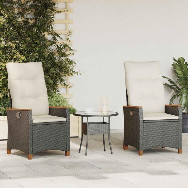 ARDEBO.de - Verstellbarer Gartenstuhl Schwarz und Creme 64 x 57,5 x 112 cm