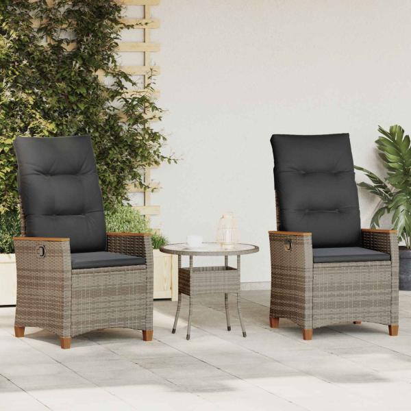 ARDEBO.de - Verstellbarer Gartenstuhl Grau und Dunkelgrau Poly-Rattan