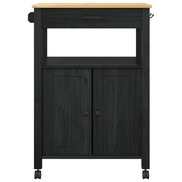 Küchentrolley MONZA Schwarz 60 x 40 x 88,5 cm Massivholz Kiefer