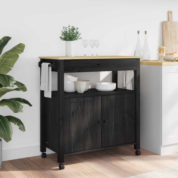 ARDEBO.de - Küchentrolley MONZA Schwarz 84 x 40 x 88,5 cm Massivholz Kiefer