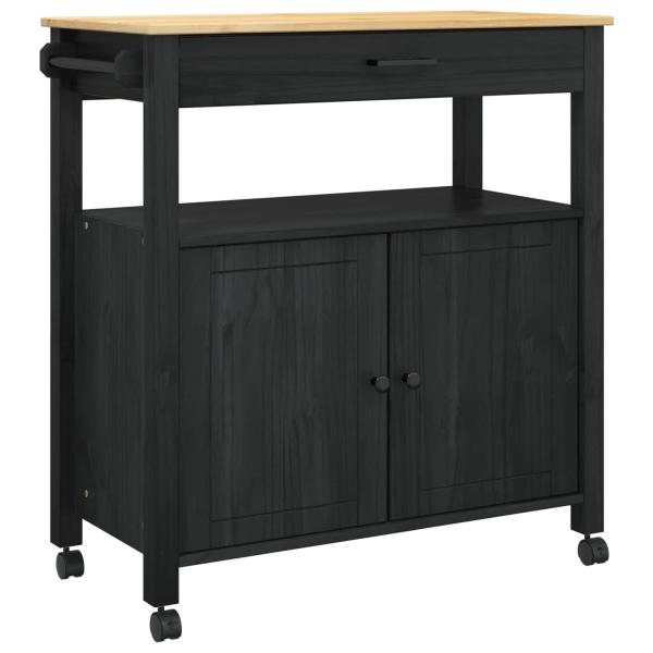 Küchentrolley MONZA Schwarz 84 x 40 x 88,5 cm Massivholz Kiefer