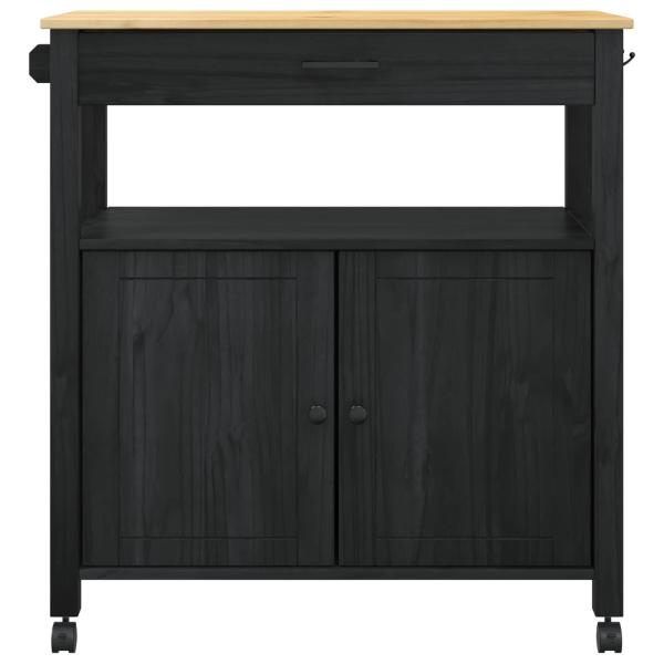 Küchentrolley MONZA Schwarz 84 x 40 x 88,5 cm Massivholz Kiefer