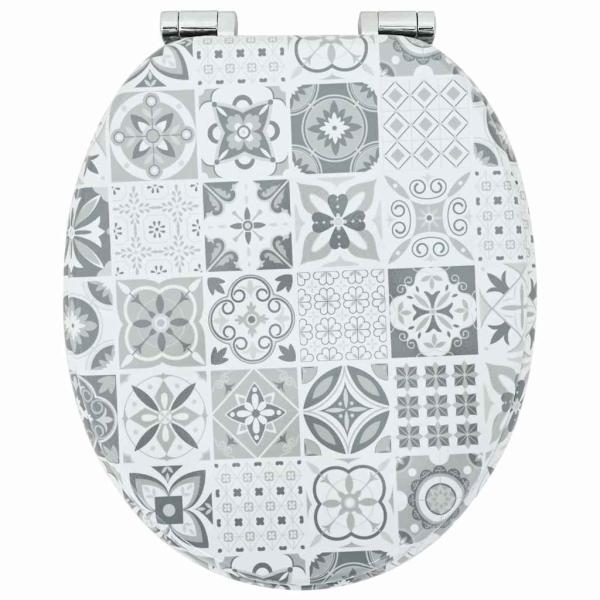 Soft-Close Toilettensitz Blau und Weiß Porzellan 44 x 38 cm