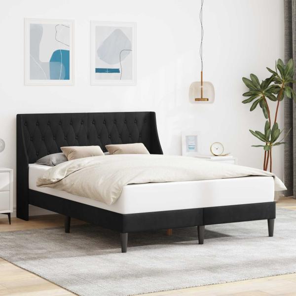 ARDEBO.de - Bettrahmen mit Kopfteil Schwarz 120 x 200 cm Samt
