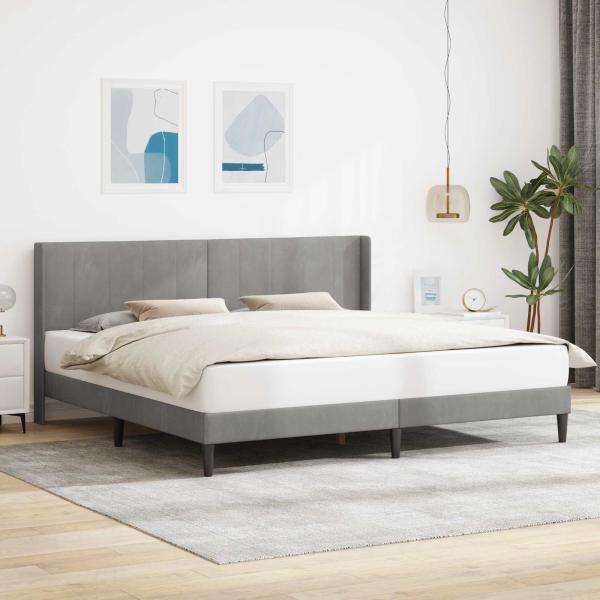 ARDEBO.de - Bettrahmen mit Kopfteil Hellgrau 200 x 200 cm Samt