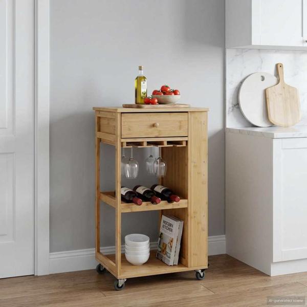 ARDEBO.de - Küchenwagen mit Rädern Natur 47,5 x 36 x 83 cm Bambus