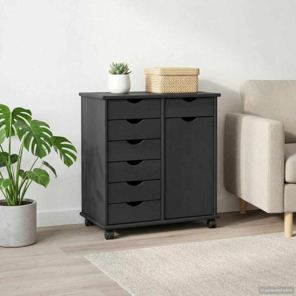 ARDEBO.de - Rollschrank 63,5 x 39 x 65,5 cm Massivholz Kiefer Grau