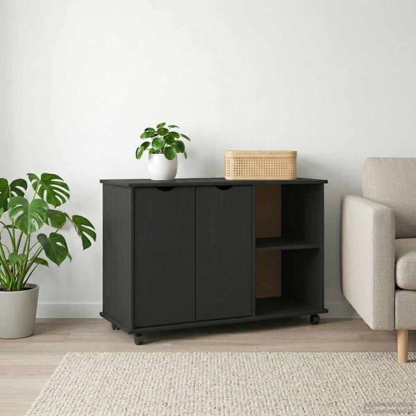 ARDEBO.de - Rollschrank Schwarz 100 x 39 x 65,5 cm Massivholz Kiefer