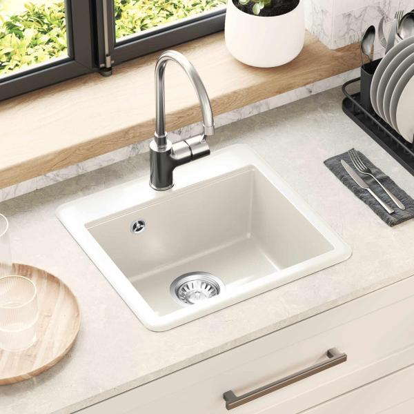 ARDEBO.de - Waschbecken 80% Quarz und 20% Harz 470 x 440 mm Weiß