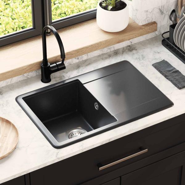 ARDEBO.de - Waschbecken 80% Quarz und 20% Harz 670 x 460 mm Schwarz