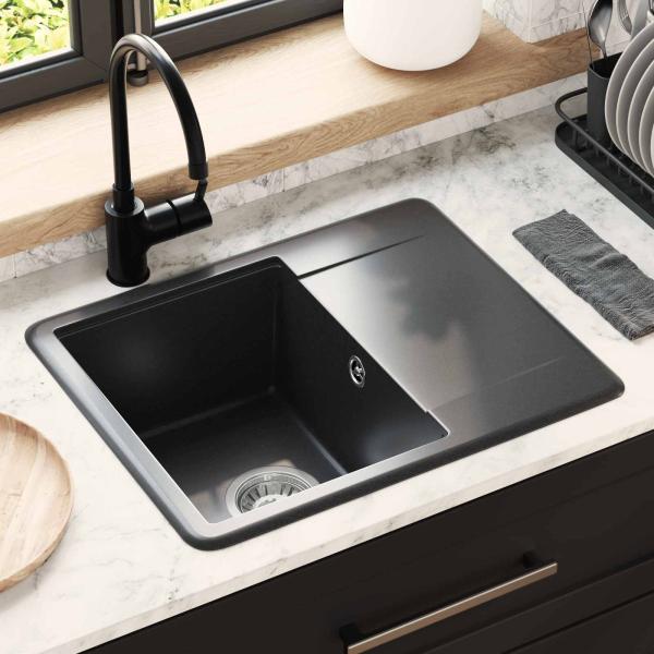 ARDEBO.de - Waschbecken 80% Quarz und 20% Harz 560 x 460 mm Schwarz