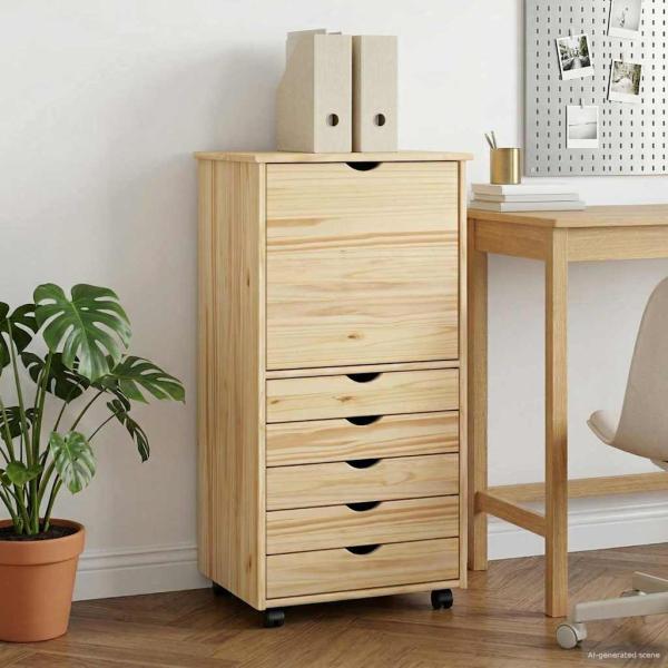 ARDEBO.de - Rollschrank 53 x 39 x 103 cm Massivholz Kiefer Braun