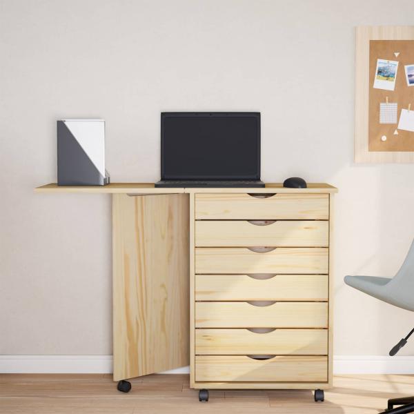 Rollwagen mit Schreibtisch MOSS Klarlack 105,5 x 39 x 74,5 cm
