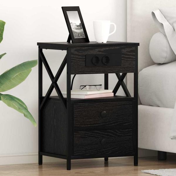 ARDEBO.de - Nachttisch 2 stk. Schwarz Eichen-Optik 40 x 31 x 60 cm