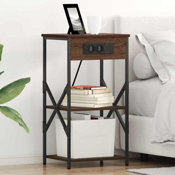 ARDEBO.de - Nachttisch mit Regal 2 stk. Braun Eichen-Optik 41 x 31 x 76 cm