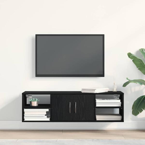 Wandregal Wandhalterung Schwarz Eichen-Optik 102 x 30 x 29 cm