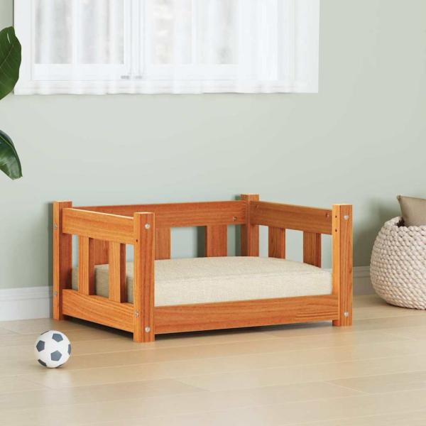 ARDEBO.de - Hundebett 55 x 45 x 28 cm Massives Kiefernholz Wachsbraun