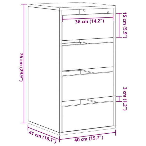 Schubladenschrank 3-Schublade Schwarz 40 x 41 x 76 cm