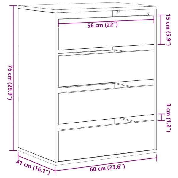 Schubladenschrank 3-Schublade Schwarz 60 x 41 x 76 cm