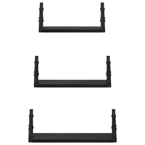 Wandregal 3 stk. Schwarz Eichen-Optik 37 x 12 x 13 cm