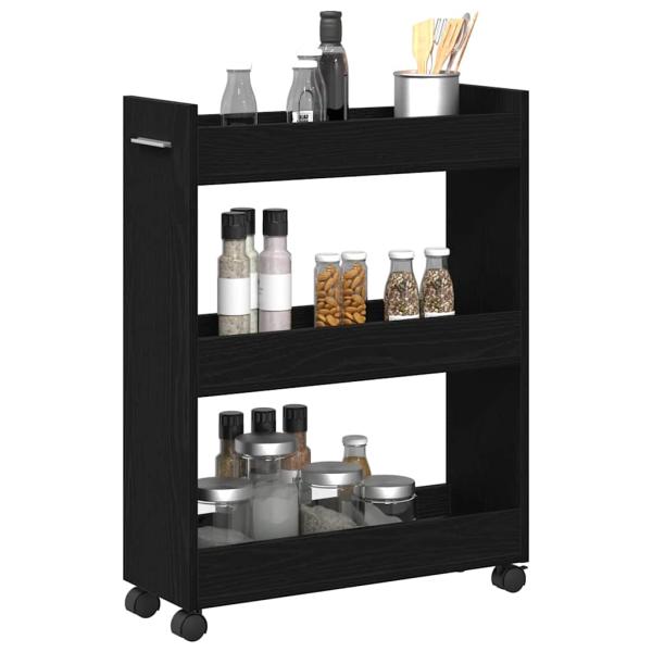 Schrank Mit Rad Schwarz Eichen-Optik 60 x 22 x 79 cm