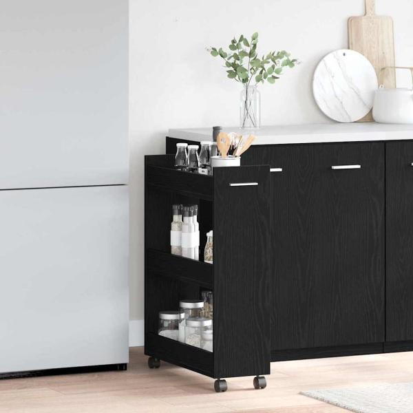Schrank Mit Rad Schwarz Eichen-Optik 60 x 22 x 79 cm