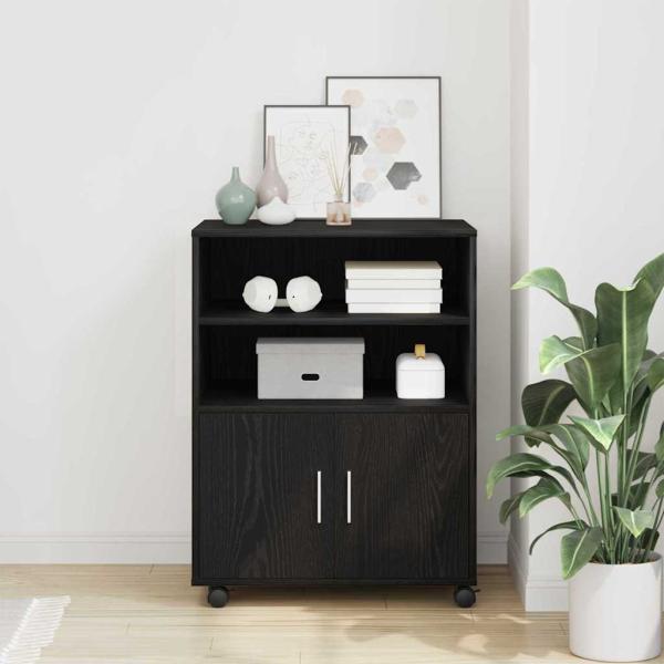 ARDEBO.de - Schrank Schwarz Eichen-Optik 60 x 48 x 74,5 cm Mit Rädern
