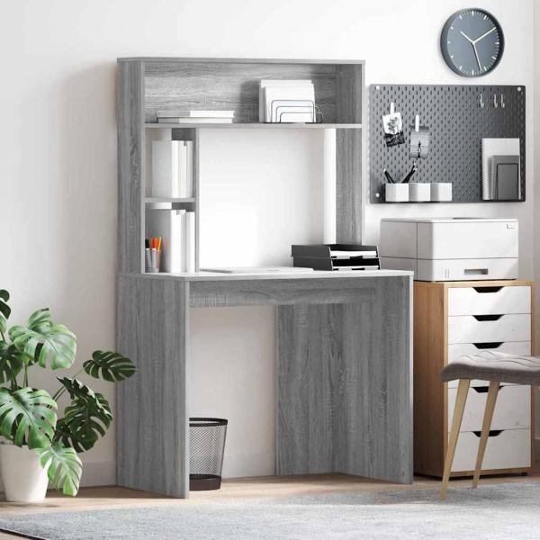 ARDEBO.de - Schreibtisch Sonoma-Grau 91 x 50 x 149 cm Holzwerkstoff