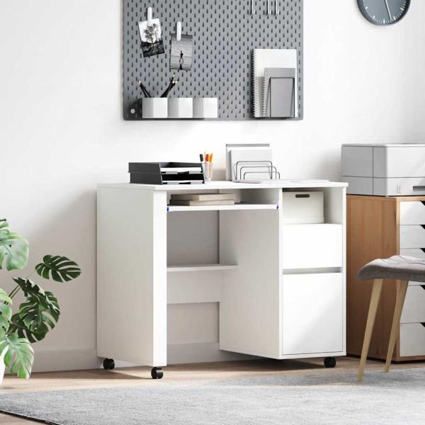 ARDEBO.de - Tisch mit Rädern Weiß Holzwerkstoff 91 x 50 x 77 cm