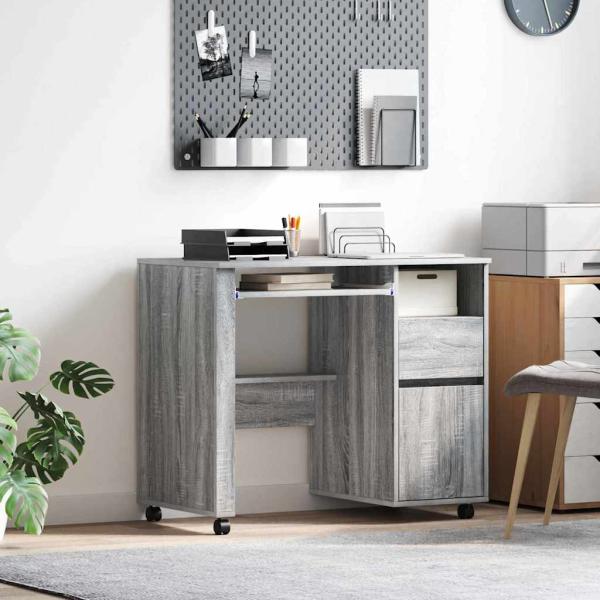 ARDEBO.de - Tisch mit Rädern Graues Sonoma Holzwerkstoff 91 x 50 x 77 cm