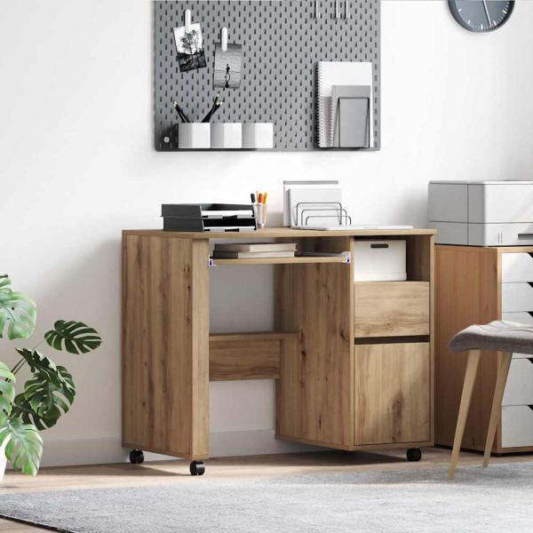 ARDEBO.de - Tisch mit Rädern Artisan-Eiche Holzwerkstoff 91 x 50 x 77 cm