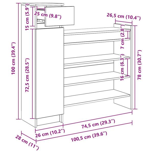 Schuhschrank 100,5 x 28 x 100 cm Holzwerkstoff