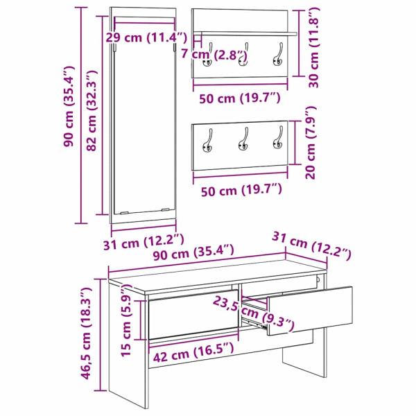 Flurmöbel-Set 4 Stk. Altholz 90 x 31 x 46,5 cm Holzwerkstoff