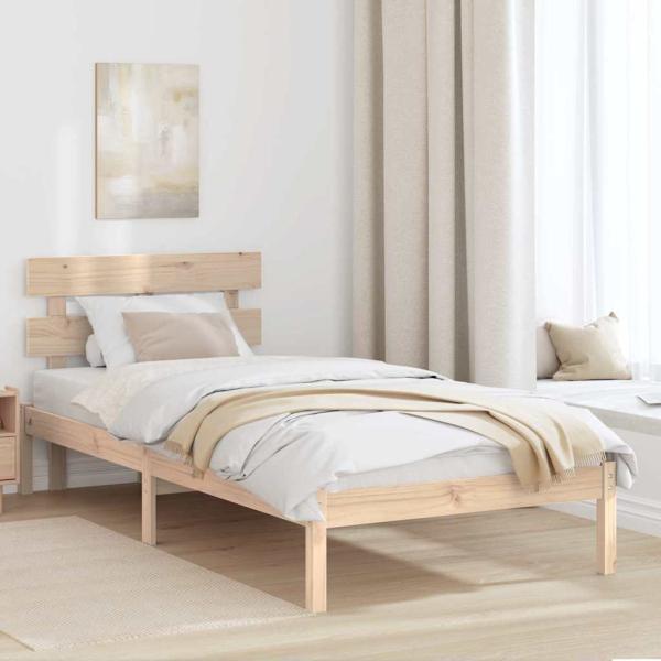 ARDEBO.de - Bettgestell mit Kopfteil Braun 90 x 190 cm Massivholz Kiefer