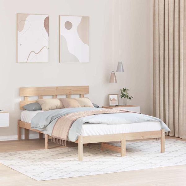 ARDEBO.de - Bettgestell mit Kopfteil Braun 140 x 190 cm Massivholz Kiefer
