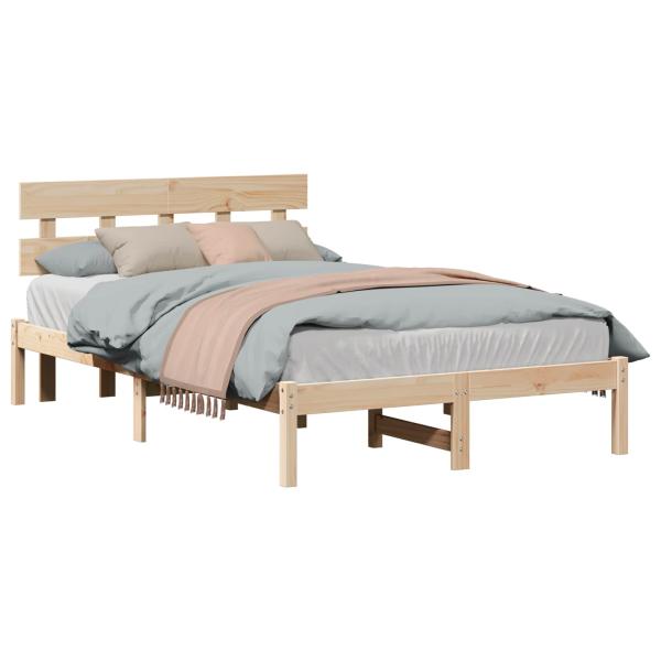 Bettgestell mit Kopfteil Braun 140 x 190 cm Massivholz Kiefer