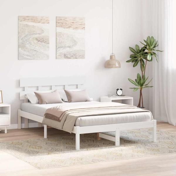 Bettgestell mit Kopfteil Weiß 135 x 190 cm Massivholz Kiefer
