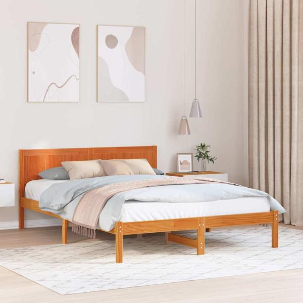 ARDEBO.de - Bettgestell Braun 150 x 200 cm Massivholz Kiefer