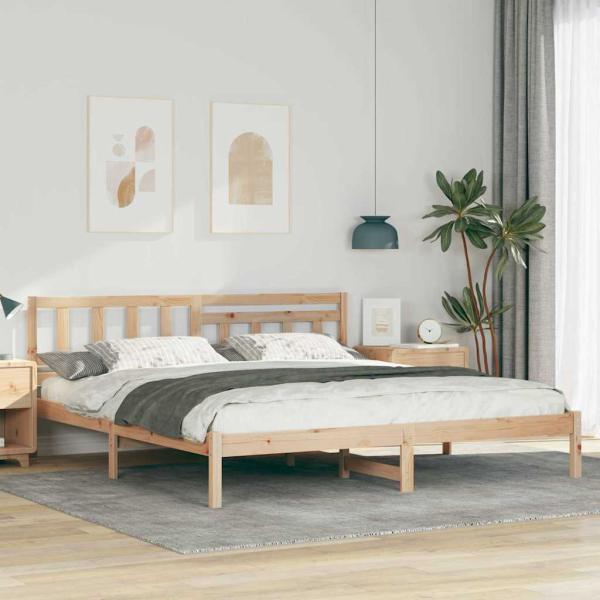 ARDEBO.de - Bettrahmen mit Kopfteil Braun 200 x 200 cm Massives Kiefernholz