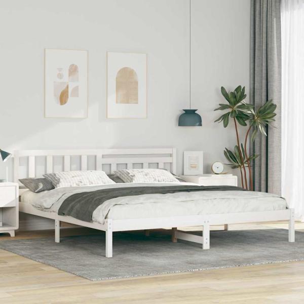 ARDEBO.de - Bettrahmen mit Kopfteil Weiß 200 x 200 cm Massives Kiefernholz