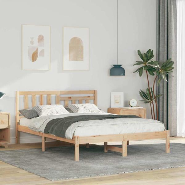ARDEBO.de - Bettrahmen mit Kopfteil Braun 135 x 190 cm Massives Kiefernholz
