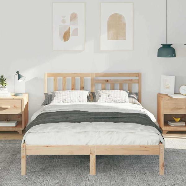 Bettrahmen mit Kopfteil Braun 135 x 190 cm Massives Kiefernholz