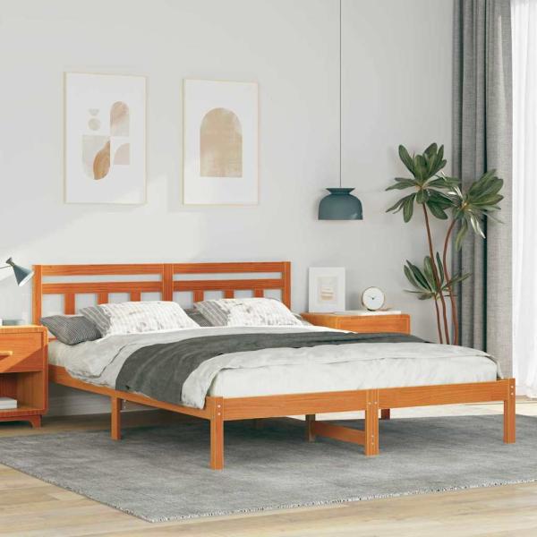 ARDEBO.de - Bettrahmen Braun 160 x 200 cm Massives Kiefernholz
